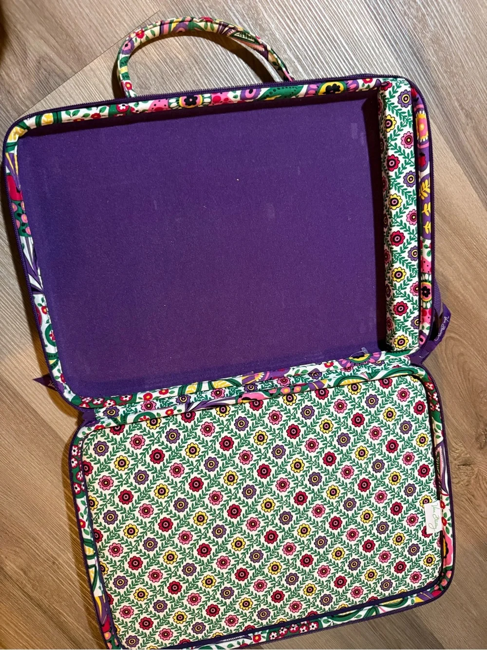 Y2K Vera Bradley Multicolor Floral Quilted Laptop Bag with Purple Strap